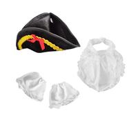 Set di grembiule con cappello da tricorno coloniale con bordo in oro e polsino bianco, set da festa pirata nera per giochi di ruolo di guerra rivoluzionaria, tricorno coloniale, polsini bianchi, set