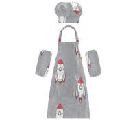 Set di grembiule per bambini con cappello da chef, divertente, motivo astronautico, grigio, con tasche, per cucinare e cuocere al forno, 3-12 anni, Space ROCKETS Grigio, M