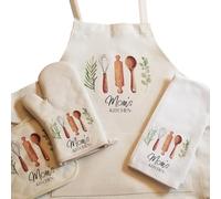 Set di grembiuli da cucina personalizzati, guanti da forno in lino, strofinaccio in cotone, grembiule unisex per adulti, grembiule fatto a mano per mamma, papà, moglie, marito, nonna, regalo di