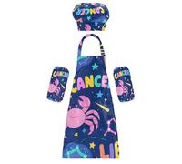 Set di grembiuli per bambini con cappello da chef, adorabile e carino, con tasche, per cucinare e cuocere al forno, 3-12 anni, Cartone animato carino., S