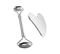 Set di Gua Sha e Face Roller in Acciaio per Terapia Facciale Cura della Pelle Ridurre le Rughe Gonfiore Detossificazione Linfatica Rilassare la Tensione Muscolare Stringere Idratare Sollevare Aumentar