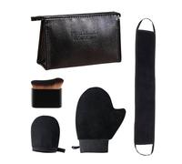 Set di guanti autoabbronzanti da 5 pezzi - applicatore per corpo e viso, applicatore per schiena, spazzola per il viso, custodia - applicazione senza aloni, riutilizzabili, morbidi e impermeabili