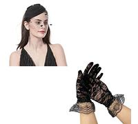 Set Di Guanti Da Cappello Affascinante | Clip Laterale Vintage Per Cappello Velo Bowknot | TEA PARTY CHIECH WITH WITH GLOVE | Copricapo Nero E Guanto Corto Per Funerali, Matrimoni Tea Party, Copricapo