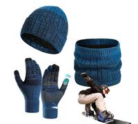 Set di guanti da cappello, sciarpa e guanti - Berretto foderato in pile, scaldacollo, guanti touchscreen per cappello e sciarpa, polsini per uomo e donna nella stagione fredda, Mare blu, Siehe