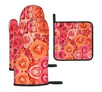 Set di guanti da forno a rosa arancione e supporti per pentole 3 pezzi resistenti al calore impermeabili per cucinare cottura alla griglia