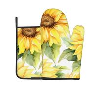 Set di guanti da forno e presine a tema girasole giallo ad alta resistenza al calore, ideali per cuocere, cucinare e barbecue