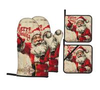 Set di guanti da forno e presine con stampa di buon Natale, guanti da cucina antiscivolo per cottura alla griglia