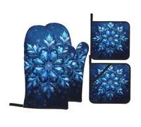 Set di guanti da forno e presine con stampa di fiocchi di neve di Natale blu, guanti da cucina antiscivolo per cottura alla griglia