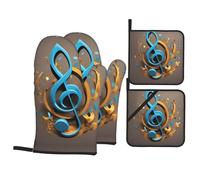 Set di guanti da forno e presine con stampa di note musicali. Guanti da cucina antiscivolo per cottura alla griglia