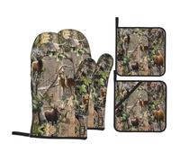 Set di guanti da forno e presine, guanti da cucina antiscivolo per la caccia alla fauna selvatica con cervo orso e alce, guanti da forno da cucina resistenti al calore