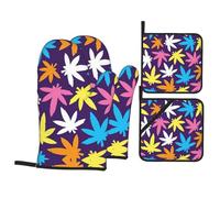 Set di guanti da forno e presine, guanti da cucina colorati con stampa a motivo di erbacce, guanti da cucina resistenti al calore