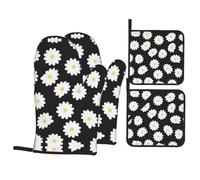 Set di guanti da forno e presine, guanti da cucina con stampa margherita bianca 2, guanti da forno da cucina resistenti al calore