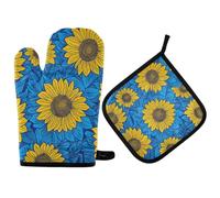 Set di guanti e presine gialli girasole resistenti al calore, guanti da forno da cucina, 2 pezzi, per barbecue e cucina