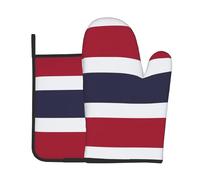 Set di guanti e supporti per pentole con bandiera thailandese con fiocco da appendere per cucina, forno, microonde, barbecue
