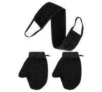 Set di Guanti Esfolianti da Bagno, Accessori Neri | PE Film e Flocking, per Schiena e Corpo Sotto la Doccia, Include Guanto Applicatore e Asciugamano