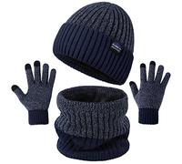 Set di guanti invernali con cappello da sciarpa, da uomo, termico, caldo, lavorato a maglia, scaldacollo e guanti touchscreen, fodera in morbido pile, regalo elastico, Marina Militare, Taglia unica