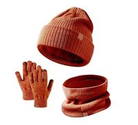 Set di guanti invernali con cappello e sciarpa, in morbido pile spazzolato, fodera interna, scaldacollo, guanti touch screen, per sport all'aria aperta, Arancione, Taglia unica