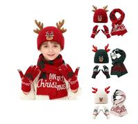 Set di guanti natalizi per bambini, berretto invernale, berretto lavorato a maglia, in pile, foderato, cappello invernale, guanti termici, per ragazzi e ragazze, per attività all'aperto, set regalo 3