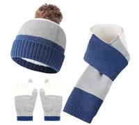 Set di guanti per bambini, cappello sciarpa e guanti lavorati a maglia, isolamento termico per bambini, set invernale in morbida lana antivento per bambini per attività all'aperto, 03#_Navy, Taglia