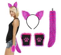 Set di guanti per capelli con orecchie di volpe in finta pelliccia e coda di volpe, set di soffici lupi e volpi, per cosplay, coda lunga, accessori per travestimenti, accessori colorati per Halloween,