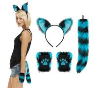 Set di guanti per capelli con orecchie di volpe in finta pelliccia e coda di volpe, set di soffici lupi e volpi, per cosplay, coda lunga, accessori per travestimenti, accessori colorati per Halloween,