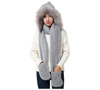 Set di guanti spessi cappello di peluche cappello orecchio collare sciarpa di lana calda protezioni da donna berretti da baseball cappelli da cowboy per uomo, Grigio, Taglia unica