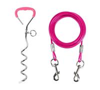 Set di guinzaglio per cani e paletti in legno con manico rosa, adatto per cani da cortile e all'aperto, ancoraggio a terra per cani di taglia grande, utilizzato per cortile, campeggio, parco, spiaggia