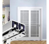 Set di hardware per porta scorrevole, binario in legno per montaggio a parete/sopra, compatibile con porte da 1,2 m a 9,1 m, design a doppia guida per un funzionamento regolare