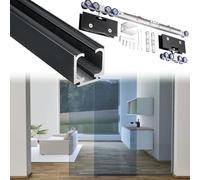 Set di hardware per porta scorrevole da 2,7 m, con binario e rullo, con chiusura ammortizzata, guida in vetro nero liscio per una facile installazione e prestazioni durevoli