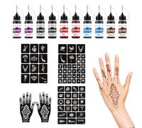 Set di Henna con 10 flaconi di inchiostro, 67 pezzi di stencil e kit manuale per stencil di Henna per colorare tatuaggi fasulli fai-da-te, per tatuaggi temporanei fai-da-te per creativi design di