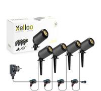 Set di illuminazione da giardino Xelloo® JERO, 12 Volt, 4 pezzi, armature di design in alluminio/PVC LED 1W bianco caldo con picca, impermeabile IP44, con pratico collegamento scorrevole