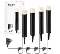 Set di illuminazione da giardino Xelloo® MAZE, 12 Volt, 4 pezzi, armature di design in alluminio/PVC LED 1W bianco caldo con picca, impermeabile IP44, con pratico collegamento scorrevole