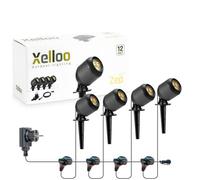 Set di illuminazione da giardino Xelloo® ZEP, 12 Volt, 4 pezzi, armature di design in alluminio/PVC LED 1W bianco caldo con picca, impermeabile IP44, con pratico collegamento scorrevole