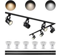 Set di Illuminazione LED Nero Regolabile di Luminosità Bravsekai, Testa per Binario GU10 10W 3CCT con 2x1m Binario Tipo H, 3000K/4000K/6000K Regolabili, Faretti da Soffitto Commerciali con 6 Lampade G