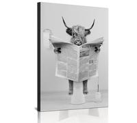 Set di immagini artistiche da parete, in tela da bagno, con elefante, zebra, pinguino, giraffa, animale nella vasca da bagno, immagini per il bagno, senza cornice (bovini altopiani, 50 x 70 cm x 1