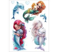 Set di immagini da applicare con ferro da stiro per tessuti, DIN A4, per bambini, ragazze, ragazzi, dinosauri, animali della foresta, da applicare con ferro da stiro (15 - sirene con delfini)