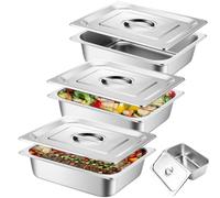 Set di impanatura in acciaio inox, 3 pezzi, 3 contenitori GN con coperchio, 32,5 x 17,5 x 6,5 cm, contenitore per gastronorm, acciaio inox, metallo panierstrasse rettangolare per impanare pesce, carne