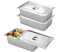 Set di impanatura in acciaio inox, 3 pezzi, 3 contenitori GN con coperchio, in metallo, rettangolare, contenitore per gas in acciaio inox con coperchio per impanare pesce, carne, verdure, 32,5 x 17,5