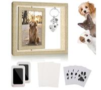 Set di Impronte per Cane e Gatto, Cornice Commemorativa per Cane e Gatto, 2 Cuscinetti per Impronte di Zampe di Animali, Set di Impronte per Neonati 0-6 Mesi, Mostra Due Immagini di 15x10 Cm