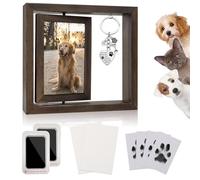 Set di Impronte per Cane e Gatto, Cornice Commemorativa per Cane e Gatto, 2 Cuscinetti per Impronte di Zampe di Animali, Set di Impronte per Neonati 0-6 Mesi, Mostra Due Immagini di 15x10 Cm