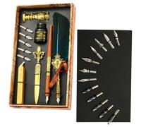 Set di inchiostro per penna stilografica - Set di calligrafia 24 x 14 x 5 cm | Penna a immersione in vetro, kit di calligrafia vintage, sigillante, timbro sigillante, strumento di busta, miglior kit