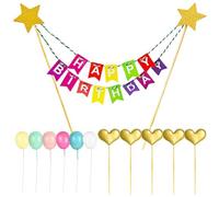 Set di inserti per decorazioni di compleanno da 16 pezzi, set di decorazioni per torte, decorazione per torta di compleanno, topper per torta di compleanno, decorazione per torta arcobaleno