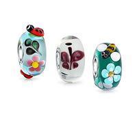 Set Di Insetti Da Giardino Misto Bundle Nucleo In Argento Sterling .925 Multicolore Traslucido 3D Lavorazione A Lampada Vetro Di Murano Coccinella Farfalla Ape Charm Distanziale Adatto Per Bracciale