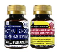Set di integratori capelli pelle unghie + antiossidante | biotina zinco seleniometionina 400 compresse + diosmina esperidina bioflavonoidi 100 compresse | senza glutine