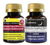 Set di Integratori Circolazione Antiossidante + Sonno e Umore | Diosmina Esperidina Bioflavonoidi 100 Compresse + Melatonina Complesso Notte 200 Compresse | Senza Glutine e Lattosio