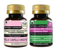Set di Integratori Pelle Capelli Unghie + Depurativo | Collagene Ialuronico Q10 Complesso Bellezza 100 compresse + Cardo Mariano Complesso Detox 100 compresse | Senza glutine e lattosio