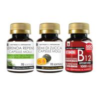 Set di integratori Prostata e Energia | Serenoa Repens 70 Softgels, Zucca 70 Softgels e Vitamina B12 500 Compresse
