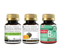 Set di integratori Serenoa Repens 70 Softgels, Zucca 70 Softgels e Vitamina B12 365 Compresse Orosolubili | Prostata e Energia