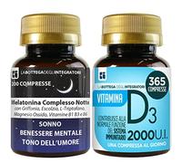 Set di Integratori Sonno e Umore + Sistema Immunitario Ossa Denti | Melatonina Complesso Notte 200 Compresse + Vitamina D 2000 U.I 365 compresse