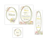 Set di Inviti per Battesimo Personalizzati: A partire da 20 Inviti, Tag Quadrati con Foro e Adesivi, e Segnalibri con Buste - Formati 120x95mmstampato su Cartoncino spesso (Corona Dei Fiori)